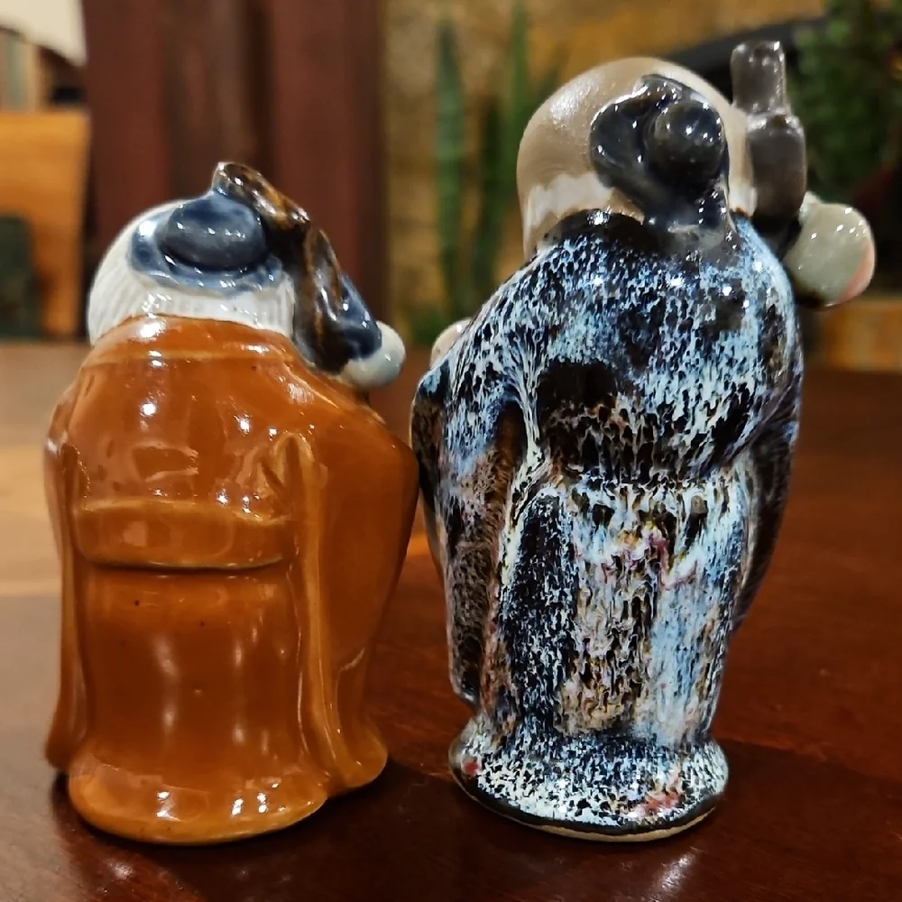 Vintage Chinese Shiwan Mudman Figurines - Set of 2 Wan Jiang Pottery
